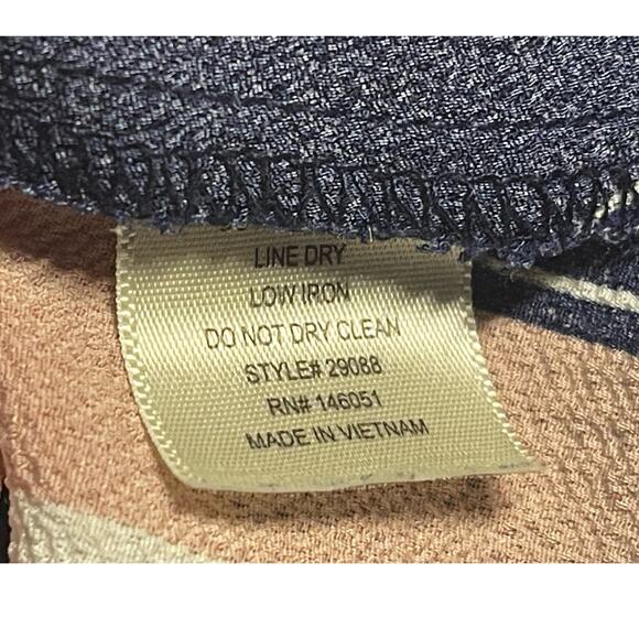 MONTEAU STRIPED PEPLUM BLOUSE NAVY PINK WHITE V-NECK BUTTONS PULLOVER M - Picture 7 of 9